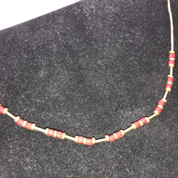 15" Shiny Orange Red and Bold Beaded Necklace - Picture 2 of 11